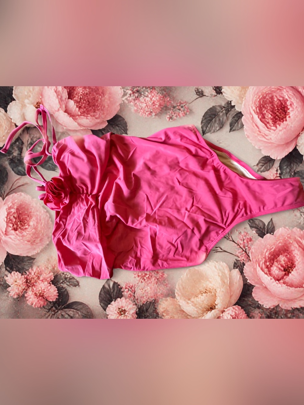 Eloquii Women’s Pink One-Piece Swimwear with Rosette Detail